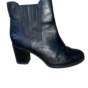 Timberland Women’s Boots Ankle Black Leather 2.5” Suspension Heel Pull On SZ 8